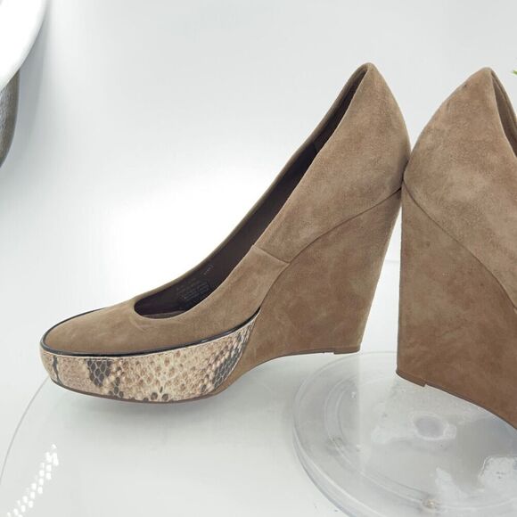 Tory Burch Sandra Pump Women's Size 8 Brown Leather Wedge Heel Platform Phython - Picture 12 of 16